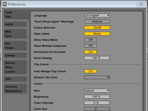 Configurações do Ableton Live 9